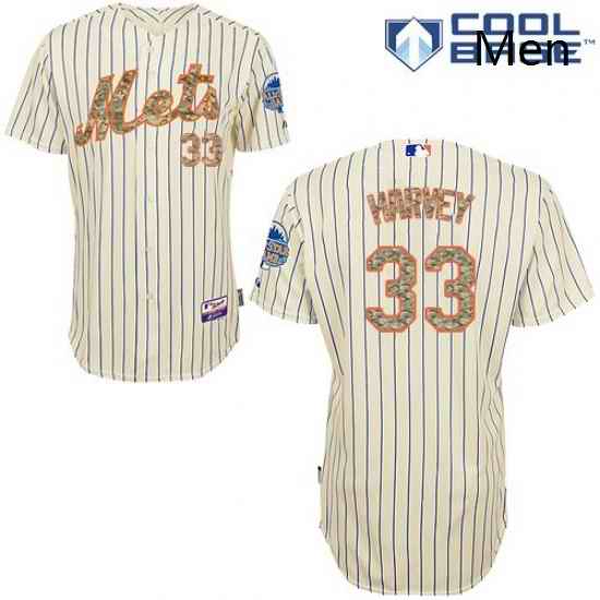 Mens Majestic New York Mets 33 Matt Harvey Replica Cream USMC Cool Base MLB Jersey